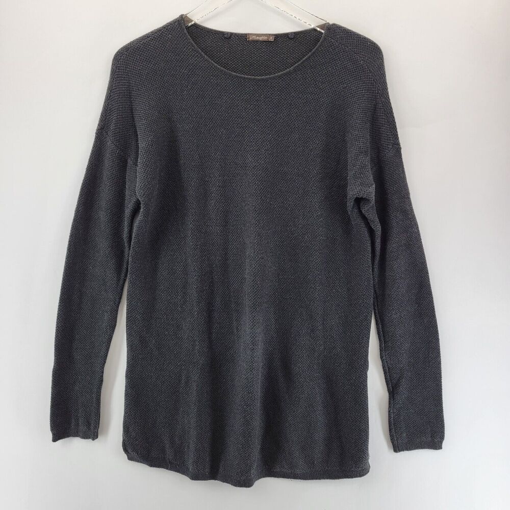J McLaughlin Cashmere Blend Tunic Sweater Womens Small Charcoal Gray Waffle Knit